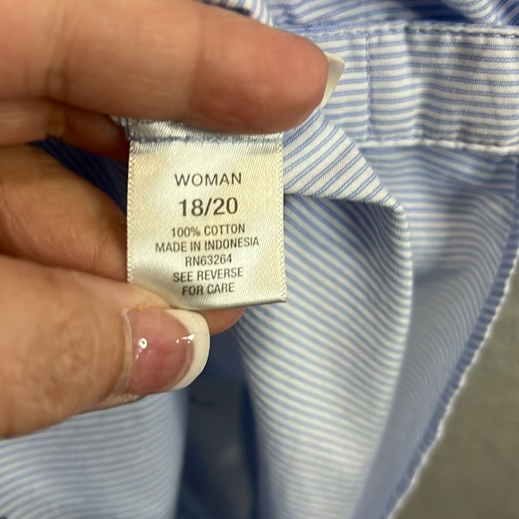 Dress Barn dress Blouse 18/20 blue/white striped short sleeve button down - Picture 4 of 7